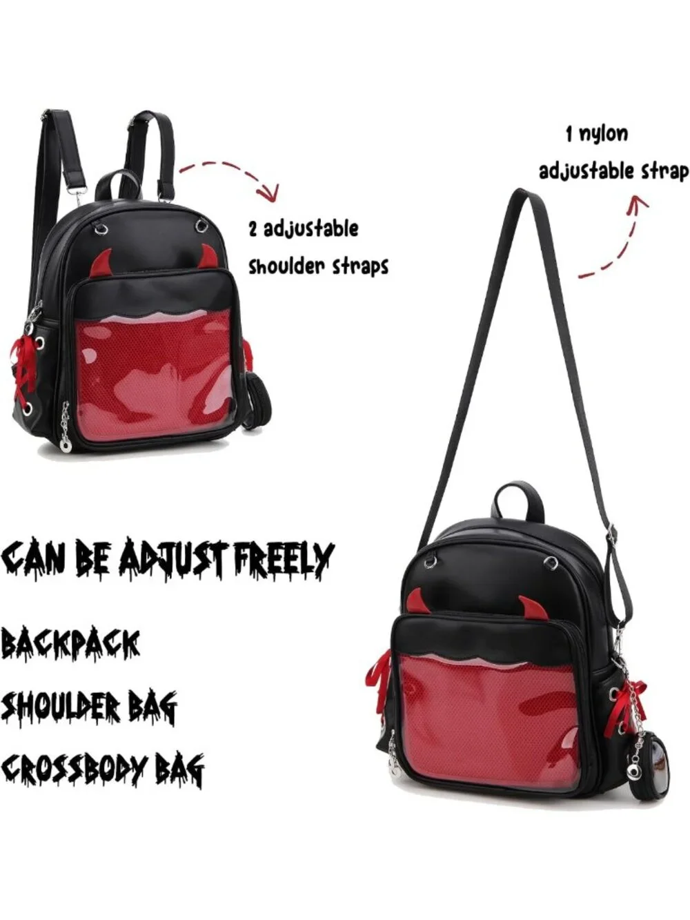 Gothic Multi-Purpose Backpack for Women | Cosplay & Halloween Enamel Pin Bag